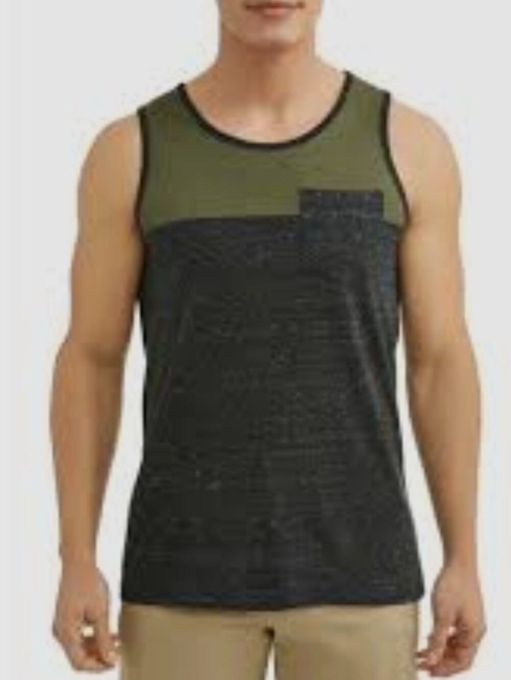 George Men's Colorblock Pocket Tank Green & Light Gray Trim NWOT Vintage Large
